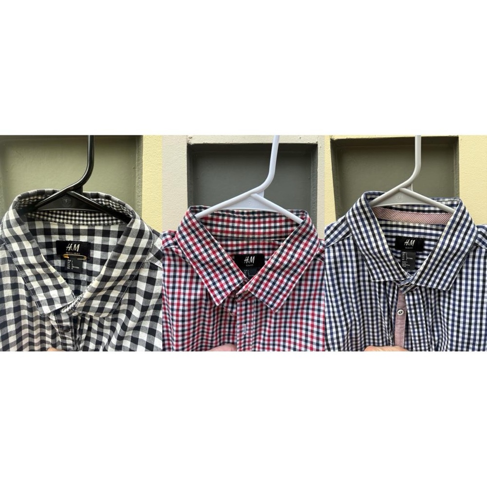 H&M Men’s Checkered Button-Down Shirt - Black, Red, Navy Options